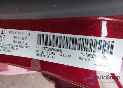 2015 Chrysler 200 S from USA, damaged, VIN 1C3CCCBB0FN619881